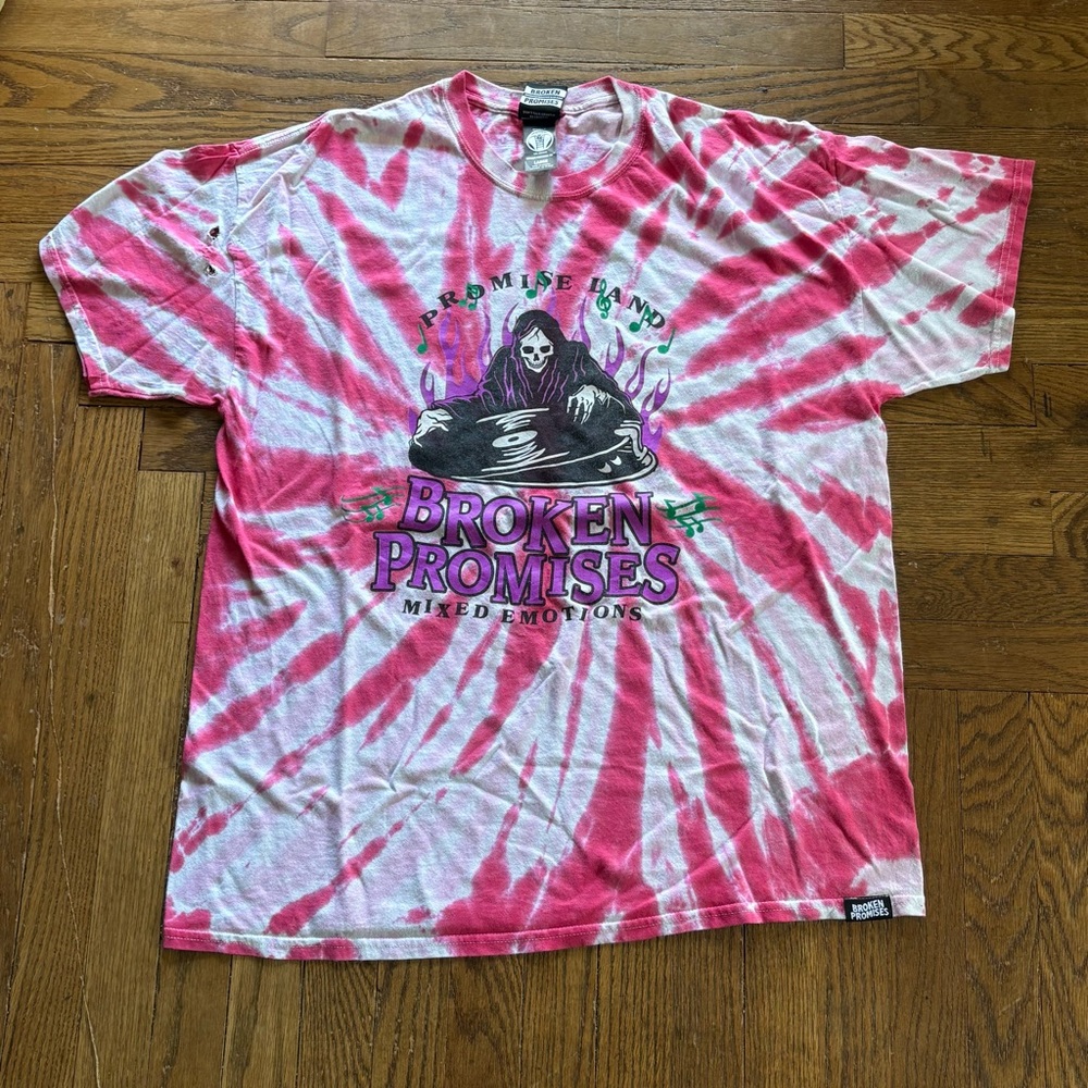 Broken Promises Grim Reaper Tie Dye T-Shirt Large Pink White Band‎ Tee